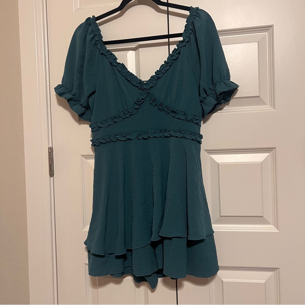 Inspired Hearts Teal Ruffle Romper